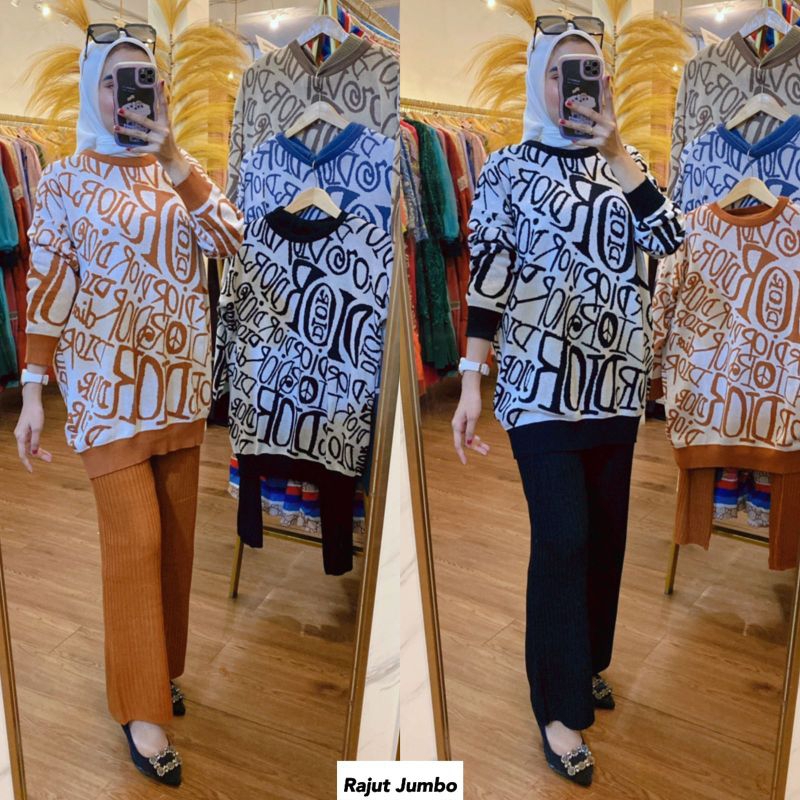 Setelan rajut tulisan jumbo