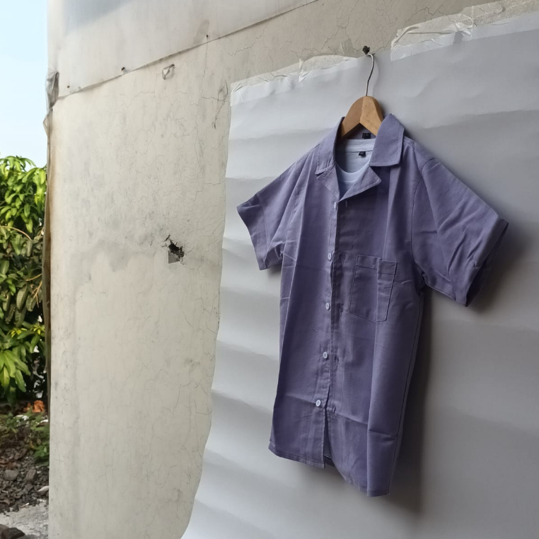 ATASAN BAJU BAYI KEMEJA POLOS LENGAN PENDEK ANAK LAKI LAKI DAN ANAK PEREMPUAN KATUN LINEN BASIC UNGU