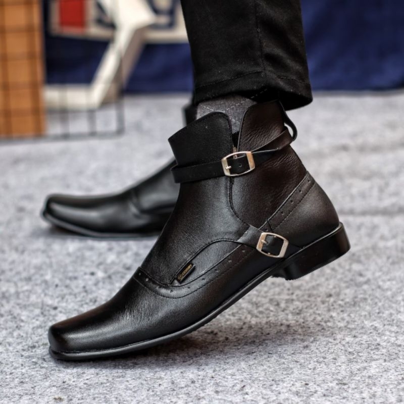 Sultan Footwear Sepatu Formal Pantofel Pria Kulit Asli Zipper Black Resleting Samping