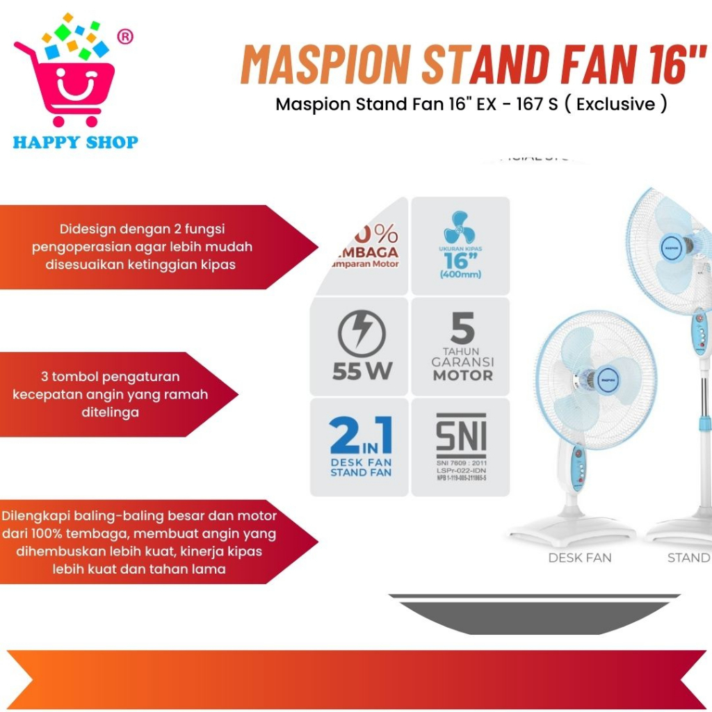 Maspion Stand Fan 16" EX - 167 S ( Exclusive )