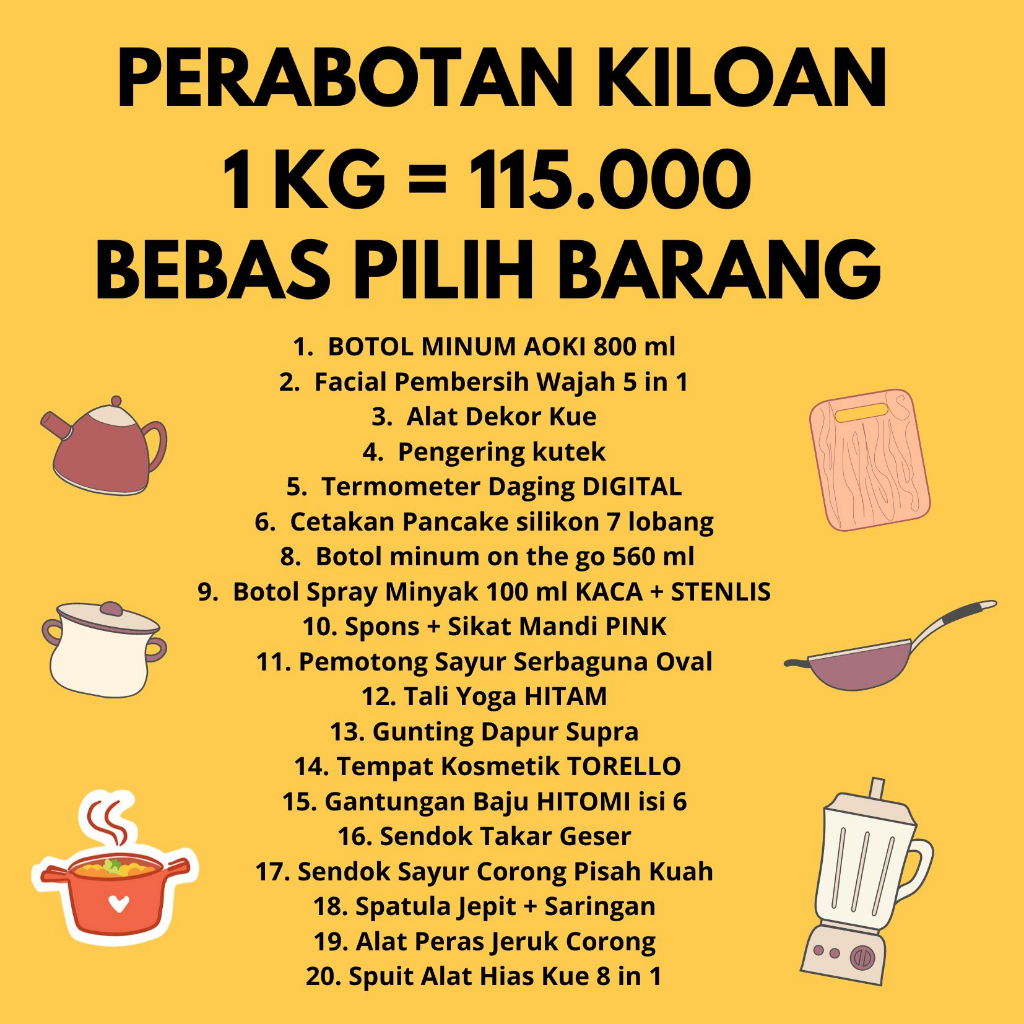 Paketan Perabotan Murah isi 1 Kg Peralatan Masak Terbaru Hadiah Pernikahan