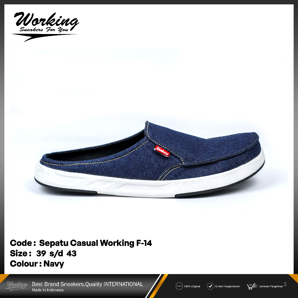 Sepatu Kasual Pria Original Selop Santai Kerja Working F-14 Bahan Denim