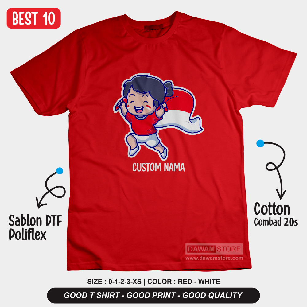 Kaos 17 Agustus 2023 anak Perempuan Custom Nama / Baju 17 Agustusan 2023 Anak Terbaru Best 10