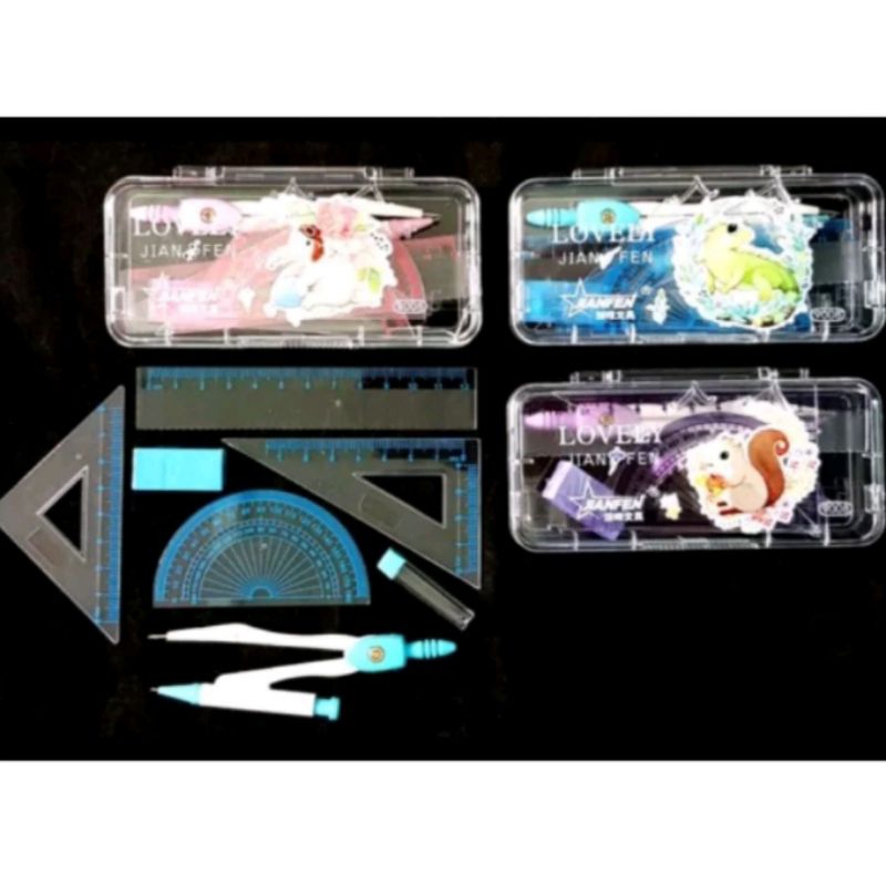

Jangka set penggaris 4 pcs / Jangka besi set penggaris 4 pcs + case