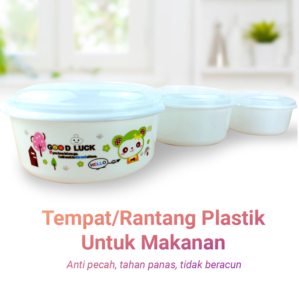 Tempat Penyimpanan Makanan Bentuk Bulat Plastik Multifungsi 3 in 1 /1 Sett