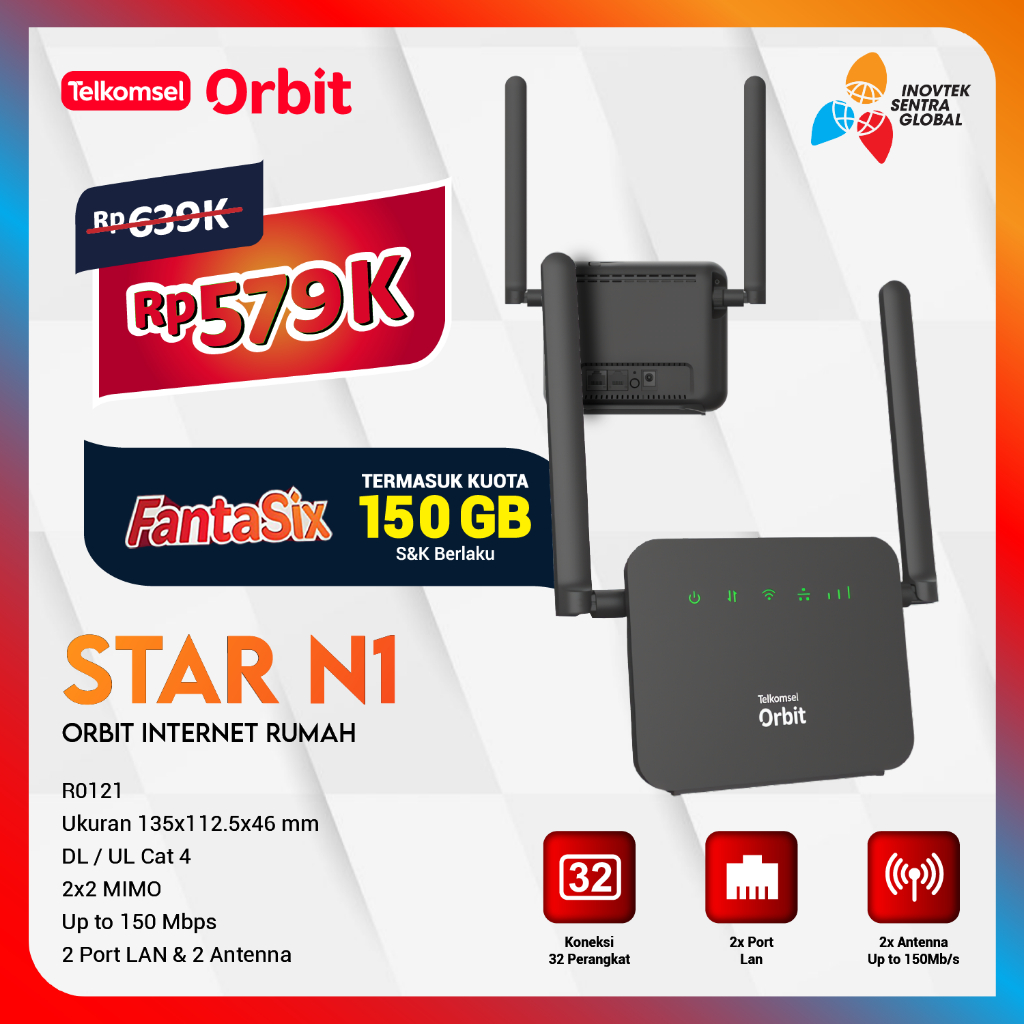 Telkomsel Orbit Star N1 / N2 Home Router Modem Wifi 4G Free Bonus Data