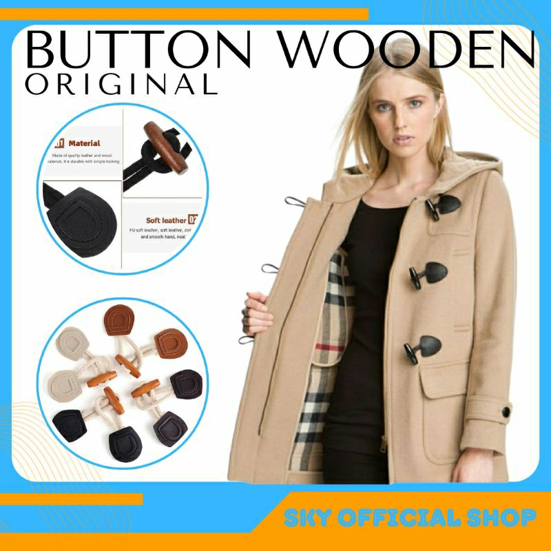 Kancing Kimtan Tanduk Variasi Tali 2 Lubang Wooden Button Toggle 2 Hole Kayu Vintage Stok Garment Original