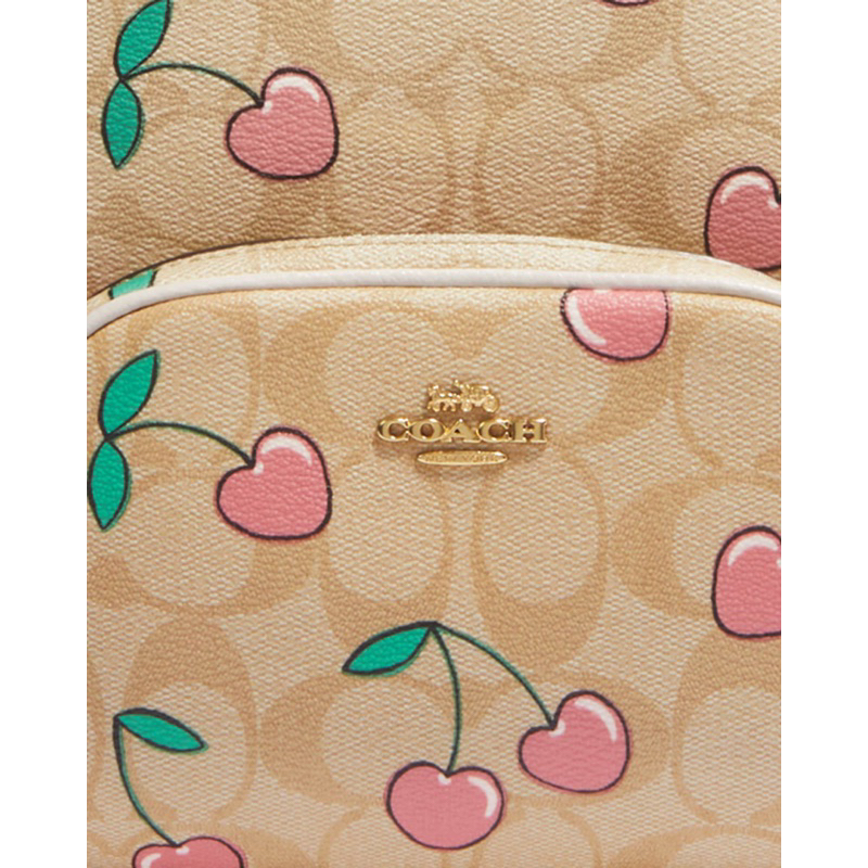 Coach Mini Court Backpack In Signature Canvas With Heart Cherry Print (CF 424)