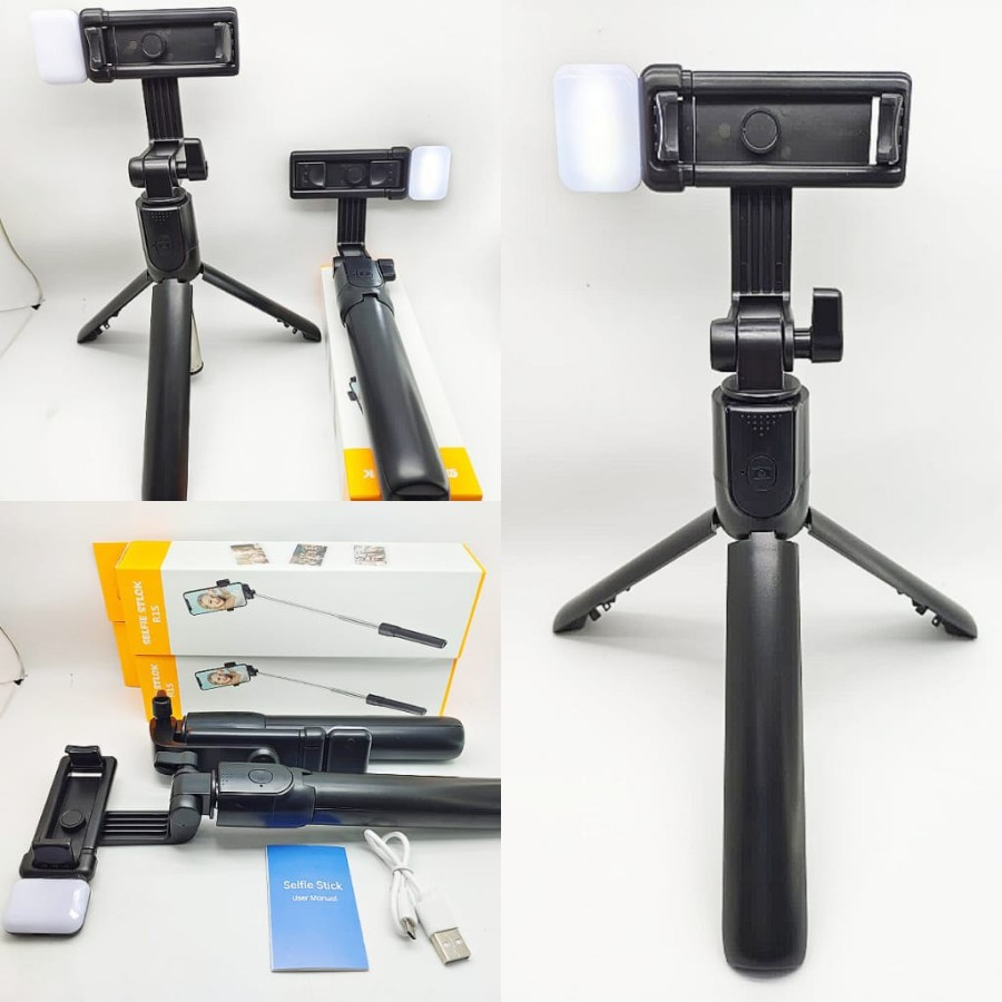 TONGSIS TRIPOD R1S LAMPU LED / SELFIE STICK BLUETOOTH PLUS LAMPU FLASH