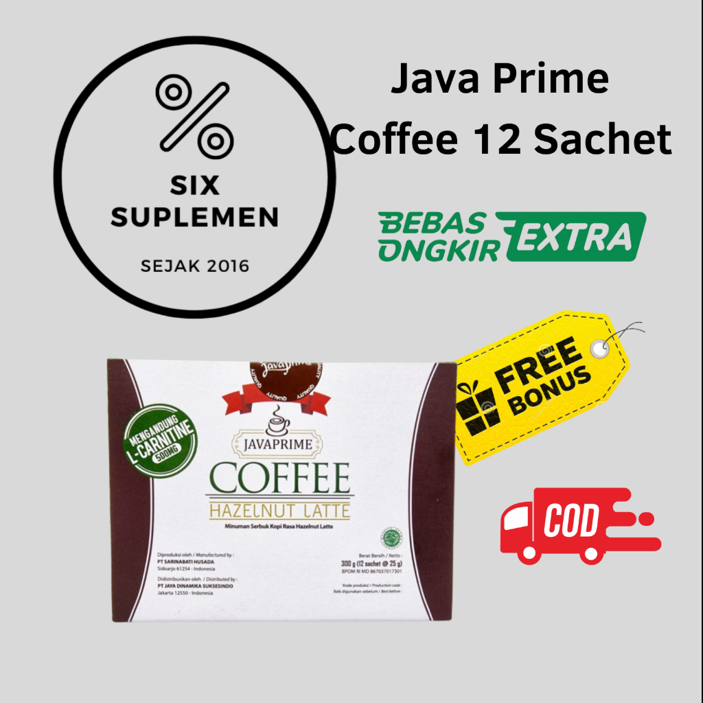 (Bonus Shaker Min 3 Pcs) Java prime coffee Hazelnut Latte box 12 sachet @25 gram (Kemasan Baru)