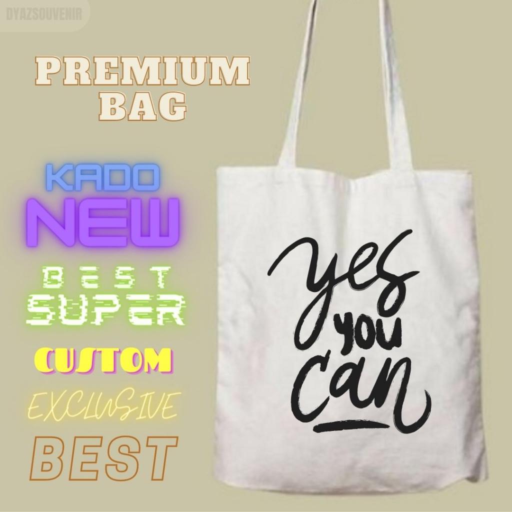 PREMIUM BAG TAS SABLON KATA MOTIVASI TAS TOTEBAG BLACU POLOS PREMIUM ,TAS TOTEBAG WANITA DARI KAIN/ 
