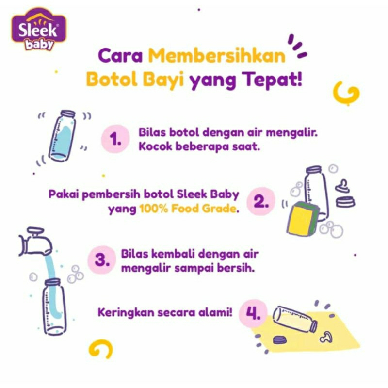 SLEEK 450 ml BABY BOTTLE, NIPPLE AND ACCESSORIES CLEANSER FOOD GRADESABUN PEMBERSIH BOTOL DLL