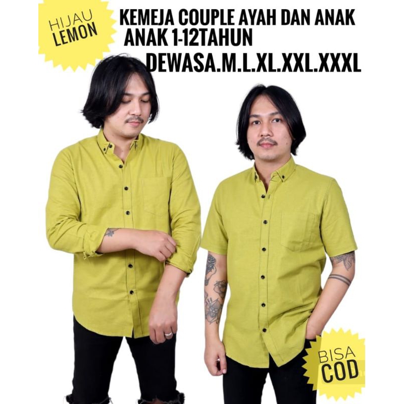 KEMEJA POLOS COUPLE AYAH DAN ANAK WARNA HIJAU LIME