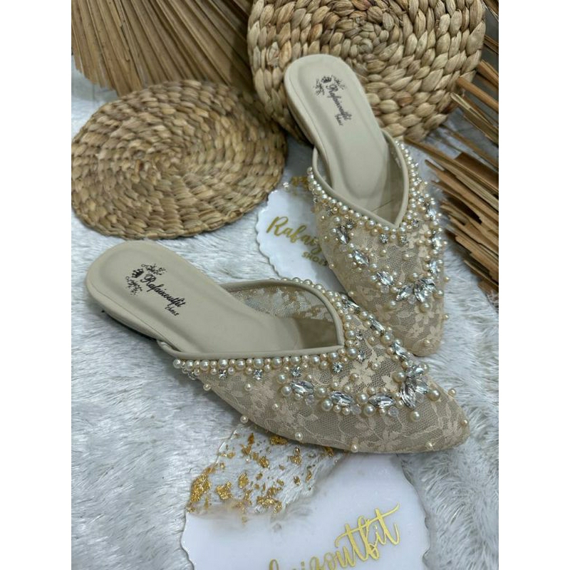 Flatshoes pesta wedding cantik Amira Cream 1cm