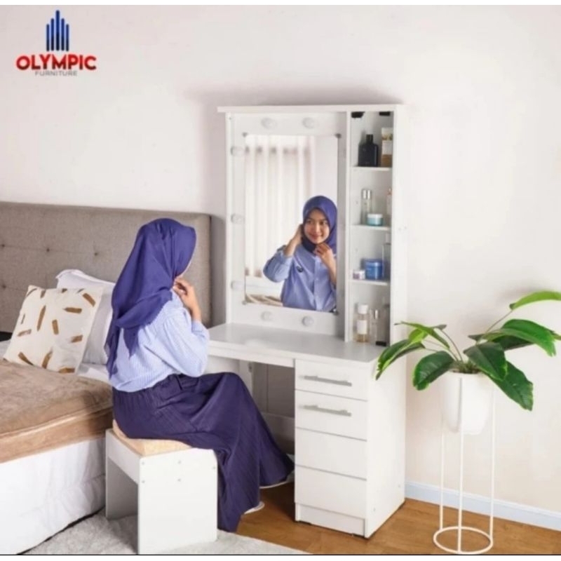 MEJA RIAS MEJA MAKU UP LAMPU LED MEJA MINIMALIS MEJA VANITY MIRROR DRESSING TABLE OLYMPIC MR PALAZIO