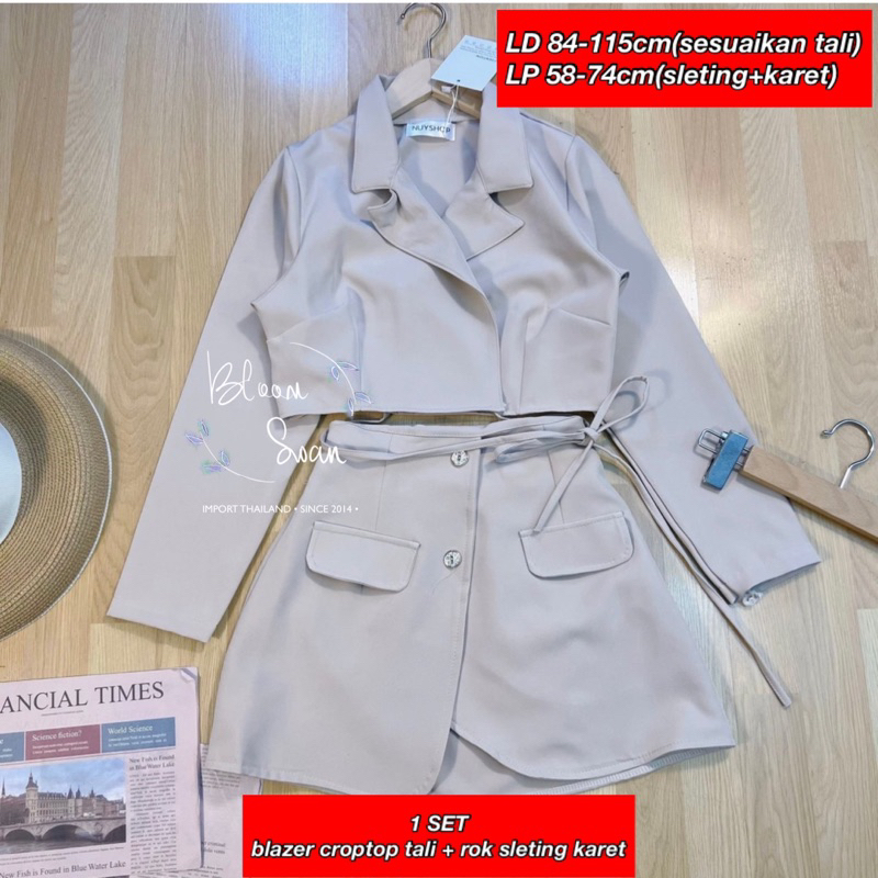 Pela Blazer Croptop Rok Karet One Set Premium Quality Import Thailand Bangkok || bloomswan.id