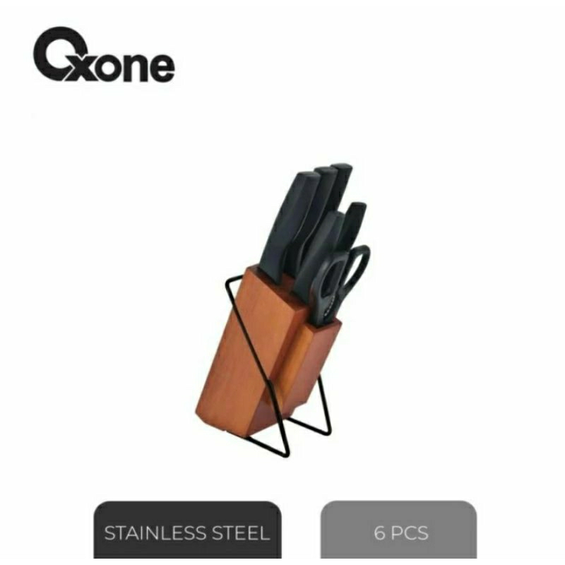 Oxone Pisau Set Oxone OX983 6 Pcs Knife Set With Rubber Wood Block Wooden