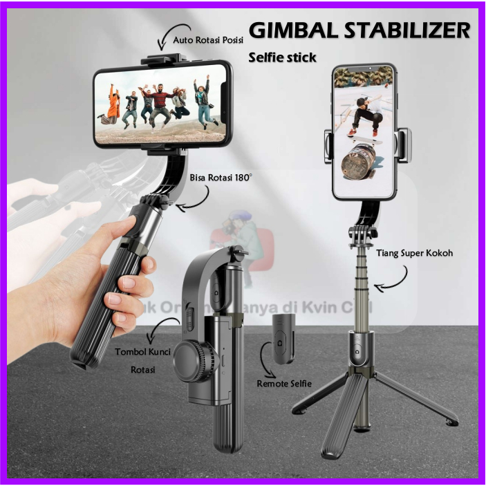 SR25- PLOKAMA Gimbal Stabilizer Hp Handphone Auto Balance Selfie Stick 3 in 1 Tripod Tongsis