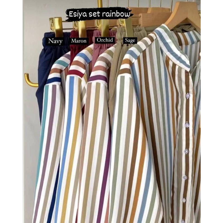 RAINBOW SET// PELANGI SET// ONE SET SALUR WANITA VIRAL// SETELAN CELANA KEMEJA FORMAL KEKINIAN// SETCEL KERJA BUSUI KANCING// ONE SET SYAKILA PREMIUM