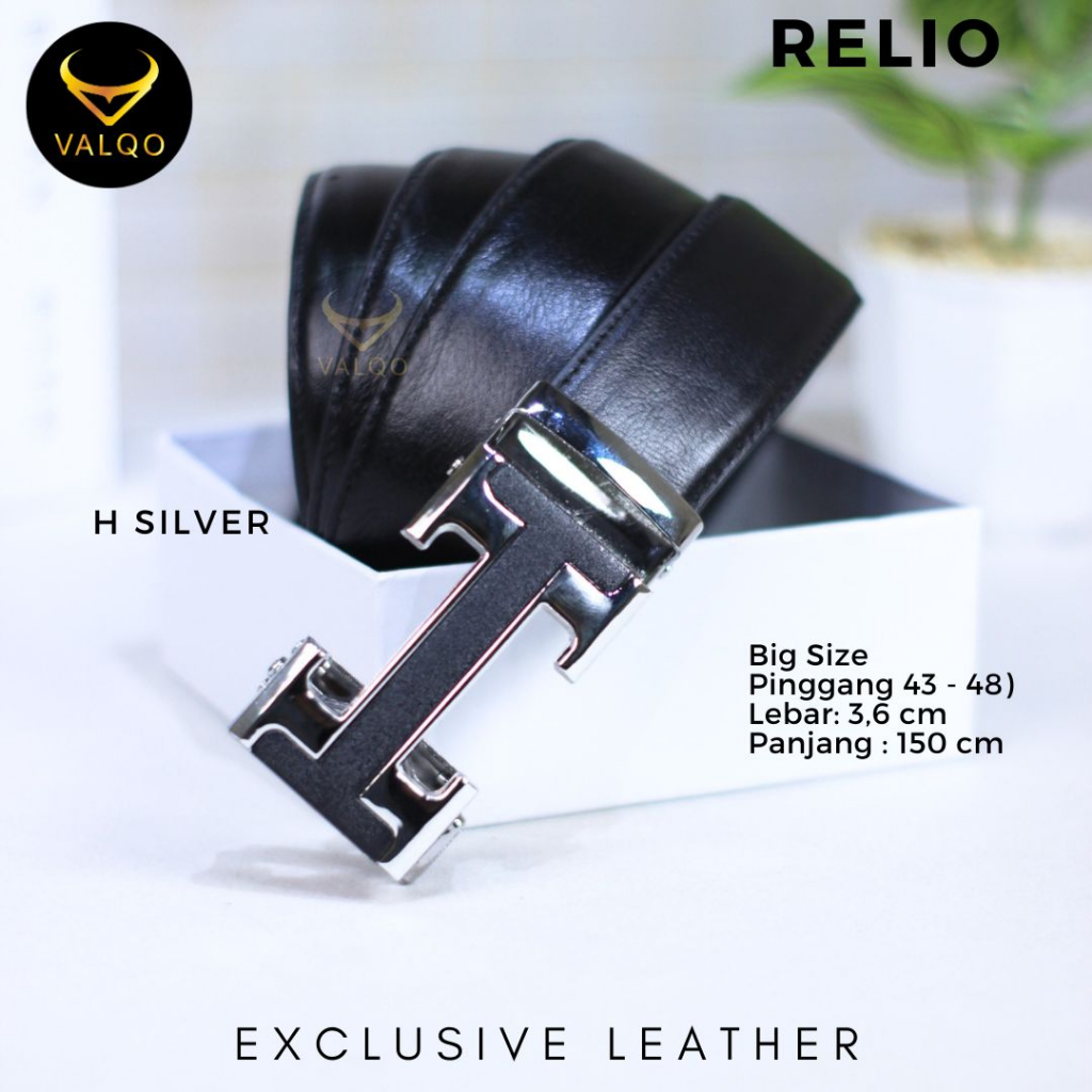 [VALQO] RELIO GESPER H 150 CM Hitam Ikat Pinggang kulit sapi Rel Sabuk Cowok Pria Ukuran Big Size