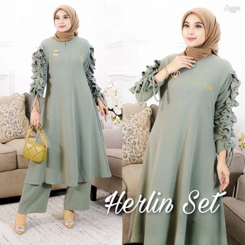 PRODUK VIRAL HERLIN SET [ S M L XL XXL ] Setelan Oneset Crinkle Terbaru Set Atasan+Celana Kekinian O