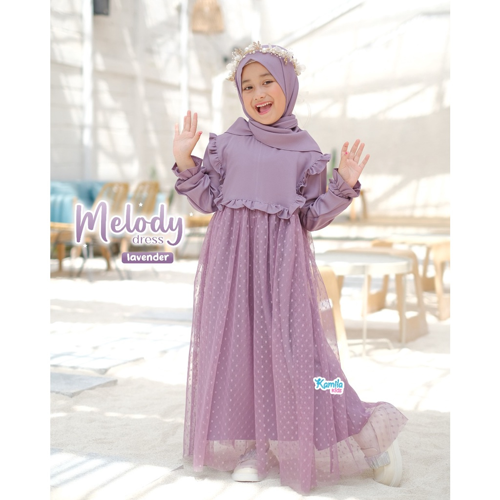 Brukat Anak Gaun Perempuan Melody Kids Gamis Muslim Anak Perempuan Set Hijab Koleksi Terbaru 2023 Baju Brokat Tille Simple Elagan Gamis Wanita