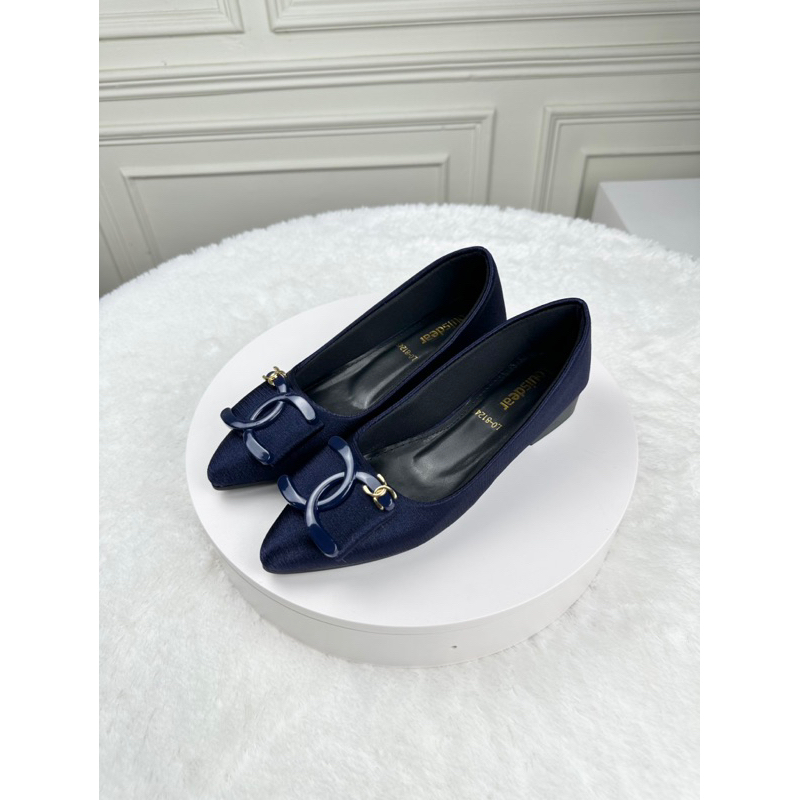 sepatu flat shoes wanita import terbaru Louisdear B108 Ch bahan satin heel 2 cm