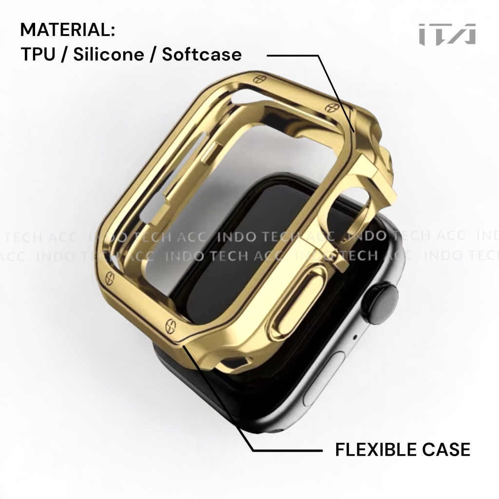 Soft Case Apple Watch Series 9 / 8 / 7 / 6 / 5 / 4 / 3 / 2 / 1 / SE1 / SE2 XSHOCK, Size 45 mm / 44mm / 42mm / 41mm / 40mm / 38mm - Silikon Gel Bumper - Bahan TPU Silicone Electroplated - RUGGED ARMOR case - Anti Shock