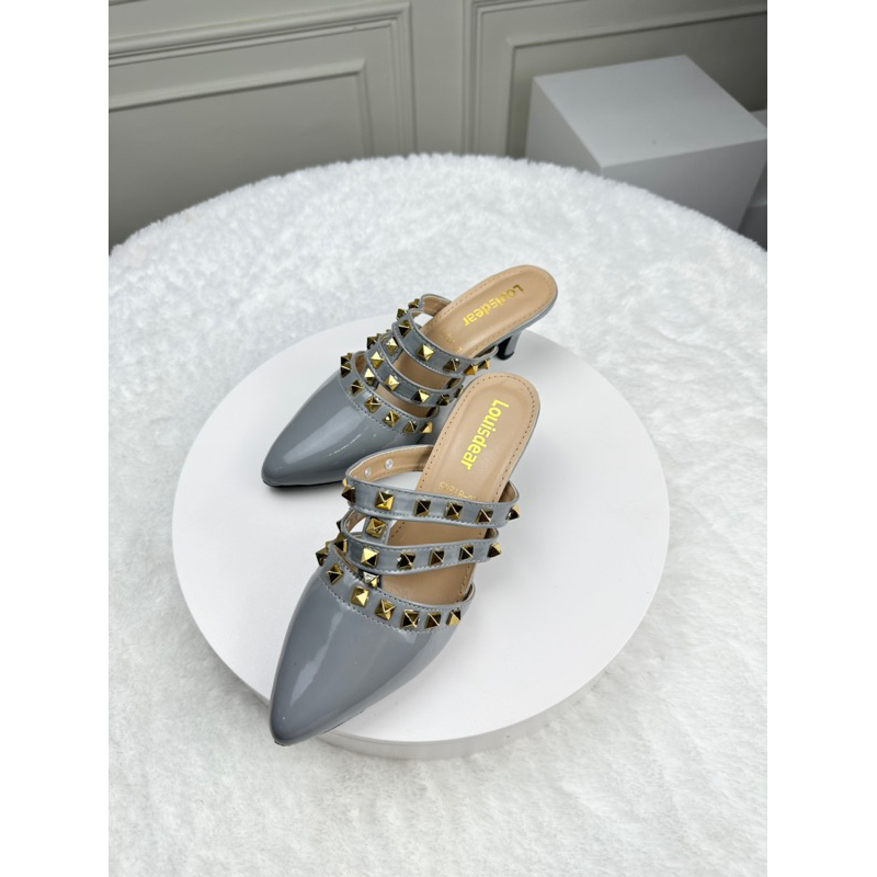 sendal wanita heel stud heel 3 cm terbaru kekinian bahan glossy LOUISDEAR VLT 23 P7