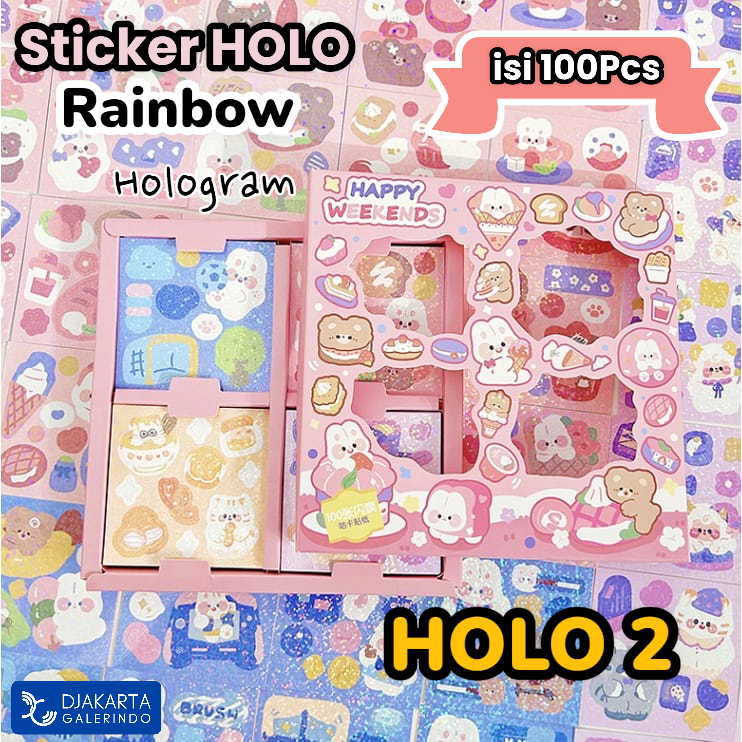 Sticker MOMO Hologram Glitter Rainbow Mix Warna Original waterproof Stiker Kartun Korea Anti Air Original isi 100pcs
