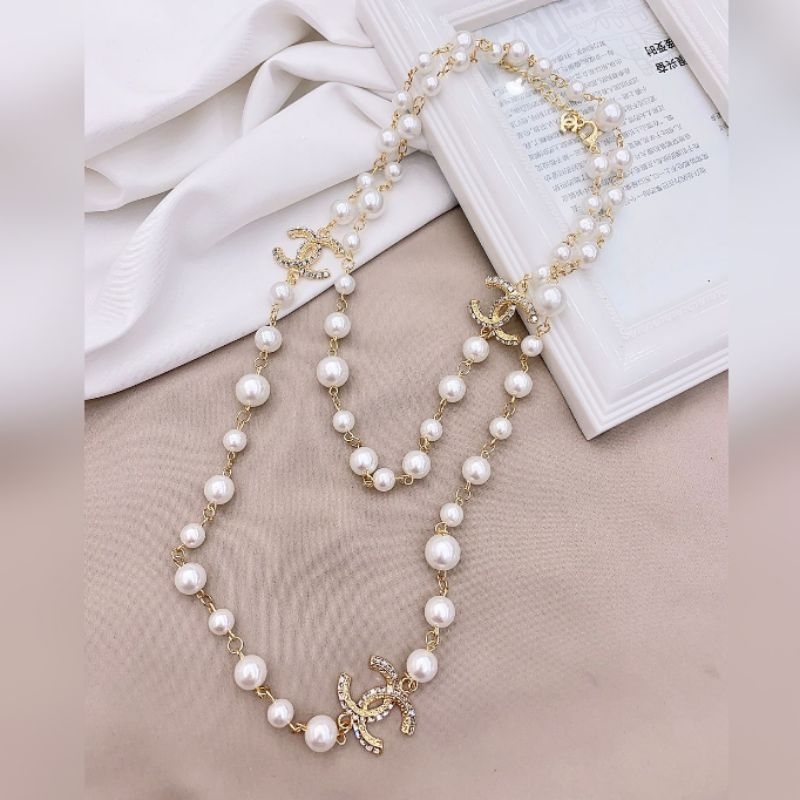 Kalung Premium mutiara Pearl anti alergi tidak karatan Necklace premium 034