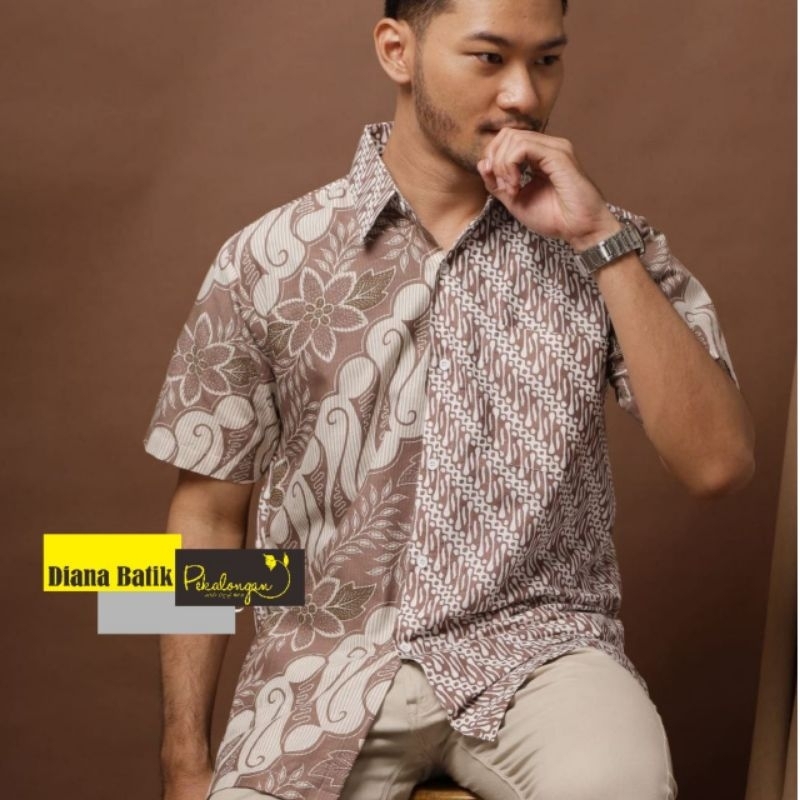 Baju Batik Pria Warna Sof Lengan Pendek TERBARU Bahan Katun M L XL