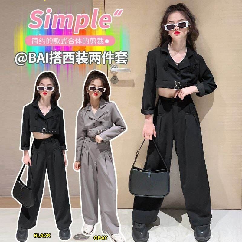 setelan blazer anak perempuan import 6 tahun - 14 tahun celana panjang baju panjang setelan crop top