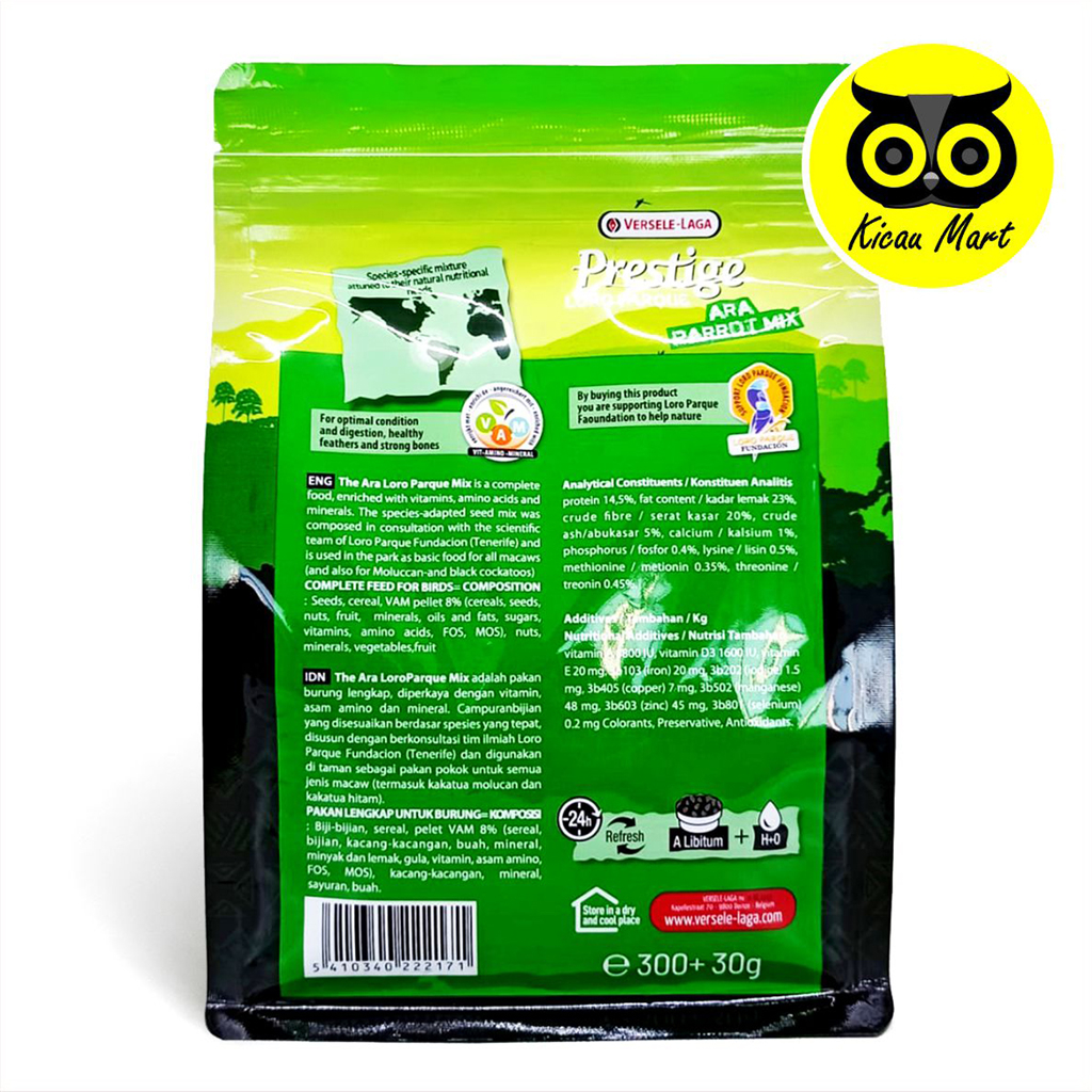 Pakan Burung Macaw Parrot Afgrey Prestige Loro Parque Ara Parrot Mix Versele Laga 300+30gr Makanan Biji Bijian Campur Komplit