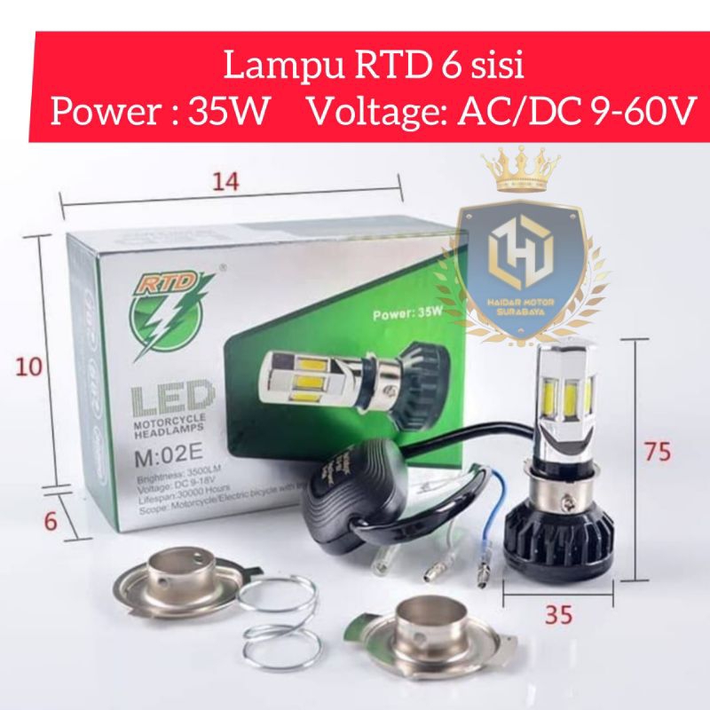 Lampu LED RTD 6 sisi universal motor matic bebek sport Lampu depan LED plus pendingin Lampu RTD term