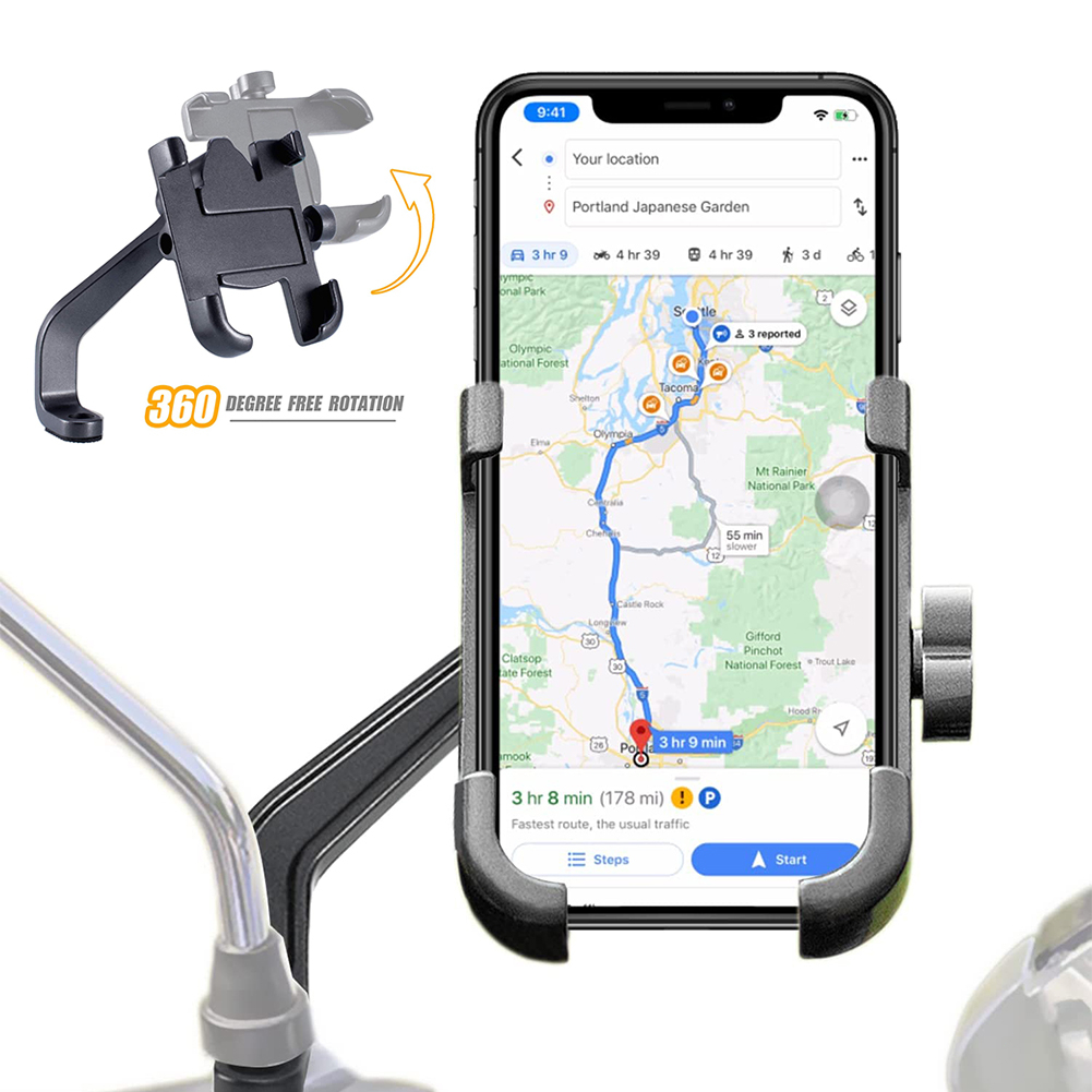 Actual 【COD】Aluminum Alloy 360Degree Adjustable Stable Motorcycle Phone Holder Universal Mobile Phone Holder Navigation GPS Phone CP Bracket