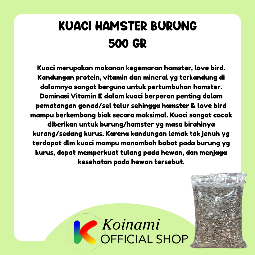 KUACI 500gr / sunflower seed / makanan burung hamster / biji bunga matahari