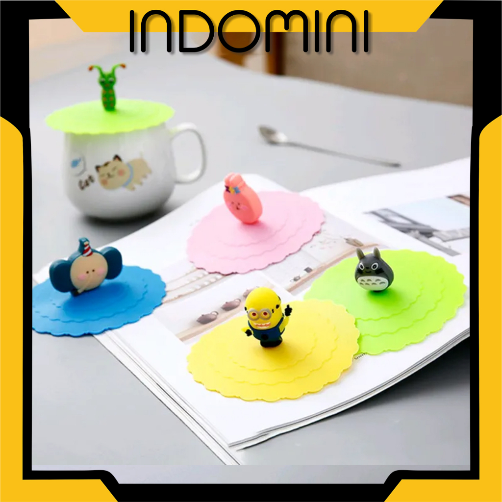 INDOMINI Tutup Gelas Silikon Cover Cangkir Silicone Mug Karakter Mug Lid Cangkir Silikon Cantik motif karakter kartun R872