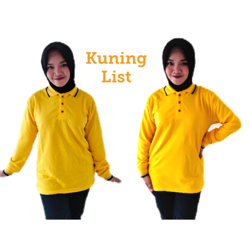 Kaos Kerah Lengan Panjang Wanita FO LIST warna Kuning List - Kaos Kerah Perempuan Lengan Panjang - K