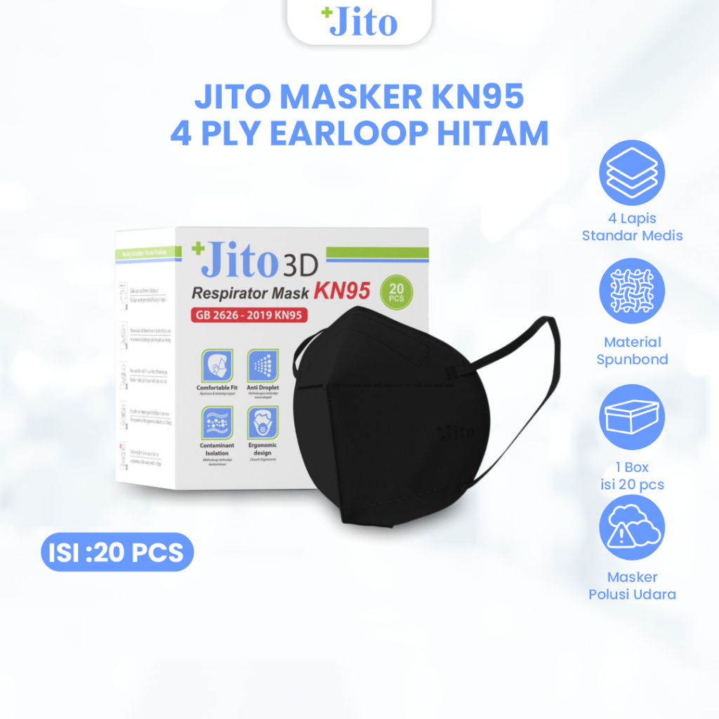JITO Masker KN95 4 Ply Earloop Hitam - Box isi 20 pcs
