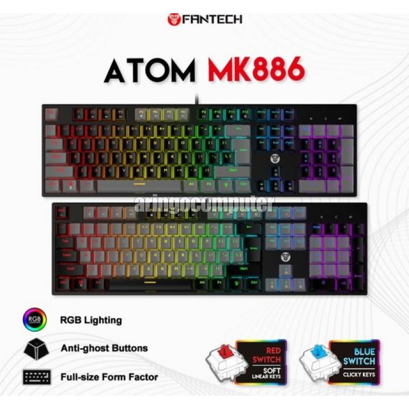 Keyboard Fantech MECHANICAL ATOM MK-886 FULL SIZE GREY - RED SWITCH