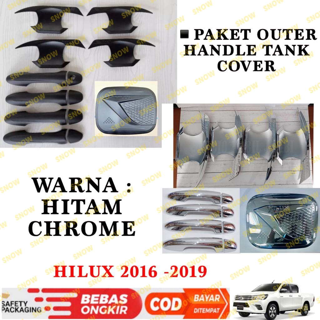 Paket Outer Handle Tank Cover All New Hilux 2016 2018 2019 Elegant Hitam Chrome