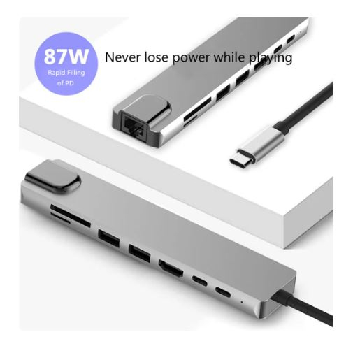 Type c thunderbolt to hdtv Usb A 3.0 lan rj45 sd tf card Netline NB 8in1 hub 4k 2k pd 100w gigabit