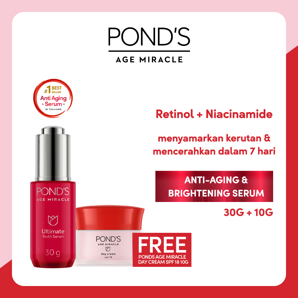 Buy Pond's Age Miracle Ultimate Youth Serum 30g FREE Youthful Glow Day Cream Moisturizer 10g