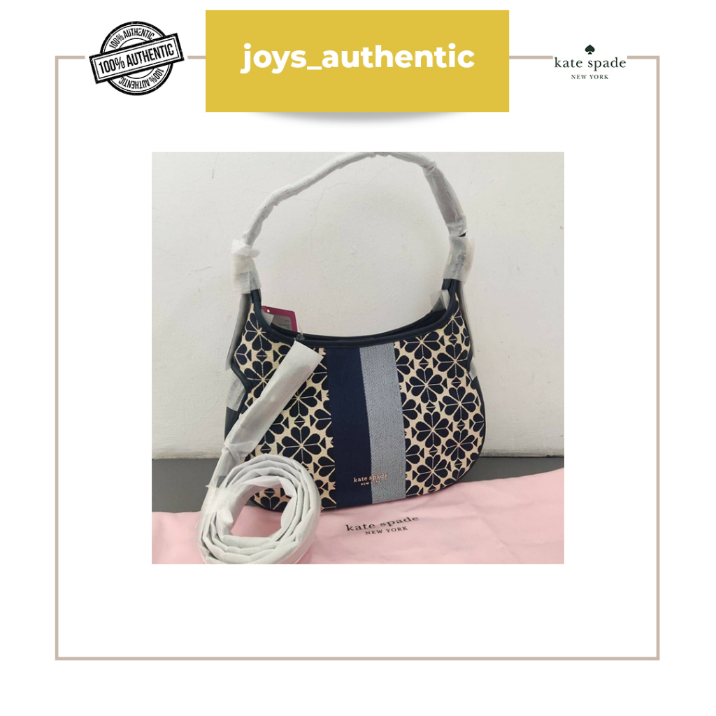 Tas Wanita Kate Spade Penny Flower Jacquard Stripe Small Hobo Bag Biru Blue Multi Woman Bag Authenti