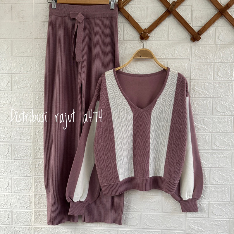 ONESET SWEATER RAJUT PRAMITA SETELAN CELANA KULOT WANITA