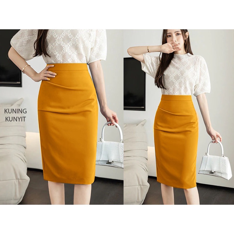 sale defect - pencil midi skirt kuning