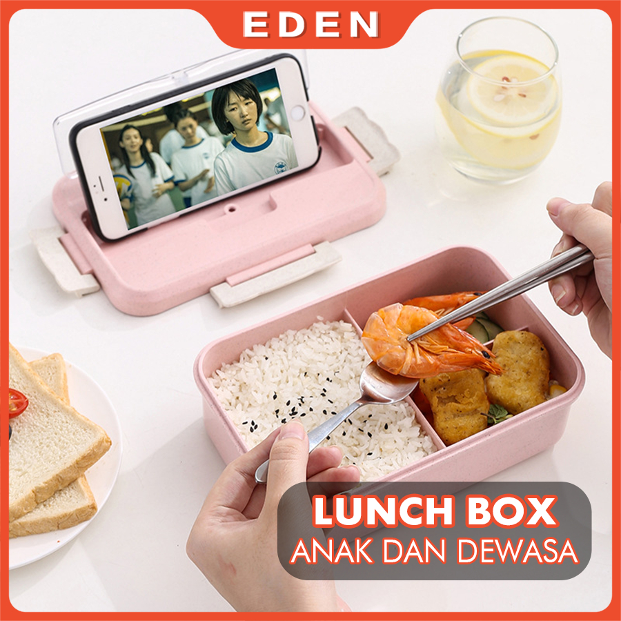 LUNCH BOX SET KOTAK BEKAL MAKAN JERAMI GANDUM KOTAK MAKAN ​1000ML 4-IN-1 FREE SENDOK TEMPAT MAKAN