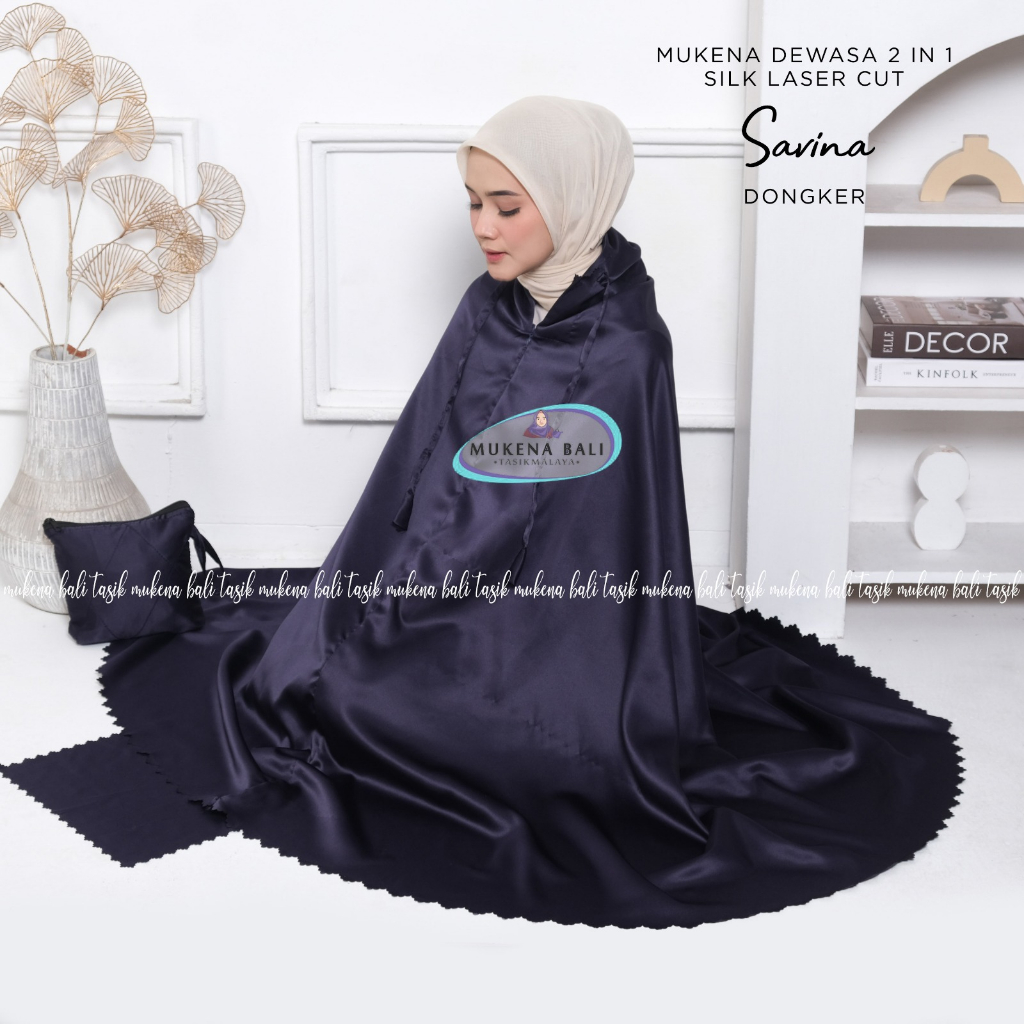 MUKENA BALI TASIK - MUKENA DEWASA 2 IN 1 SILK LASER CUT SAVINA (FREE SAJADAH MUKA)