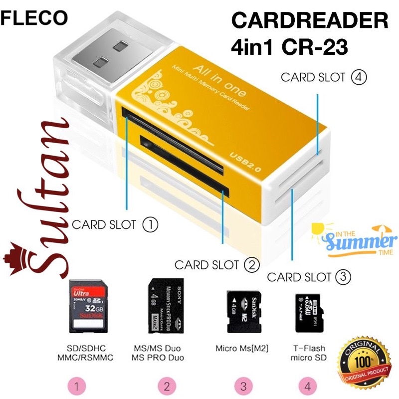 CARD READER FLECO CR-23 ORIGINAL MULTY LED INDIKATOR SUPPORT UP TO 512GB CR23